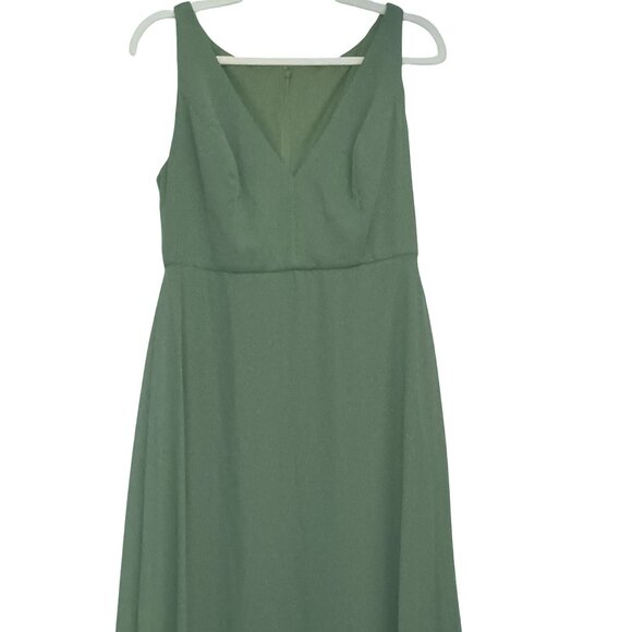 NEW After Six Deep V-Neck Chiffon Maxi Dress in Vineyard‎ Green Size 8 - Picture 5 of 15
